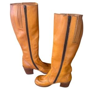 VTG 70s BOHO Womens SZ 9 Boots NOS Stacked Square Heel Natural Brazilian Leather